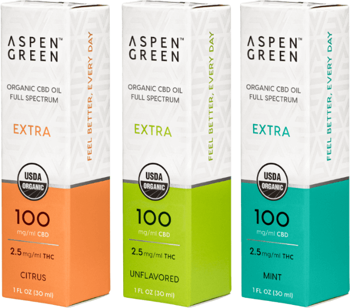 Aspen Green Extra Full Spectrum CBD Oils Aspen Green USDA Certified Organic CBD Oil Boxes, Extra Strength, Variety Flavor