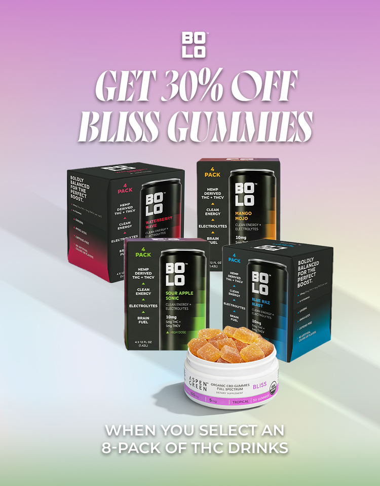 Get 30% Off Bliss Gummies when you select an 8-pack of THC drinks