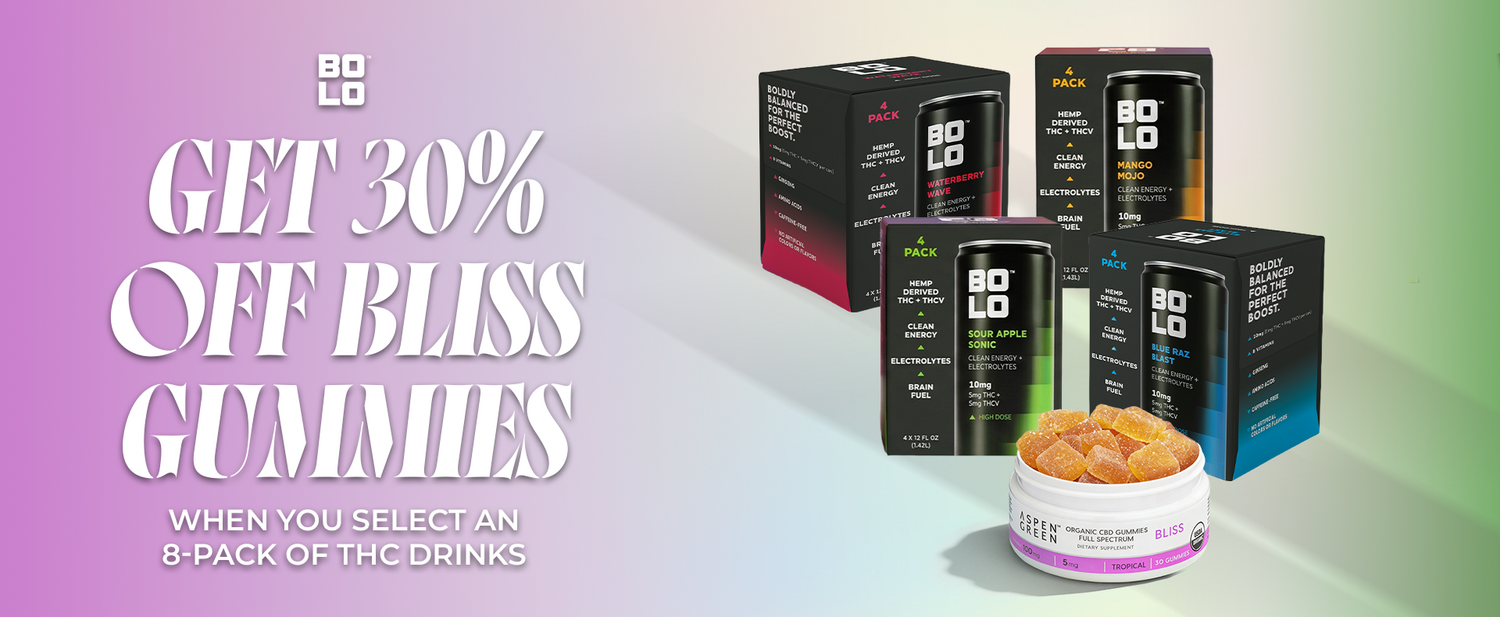 Get 30% Off Bliss Gummies when you select an 8-pack of THC drinks