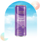 Aspen Green Concord Transfusion 5mg THC drink against a blue sky background