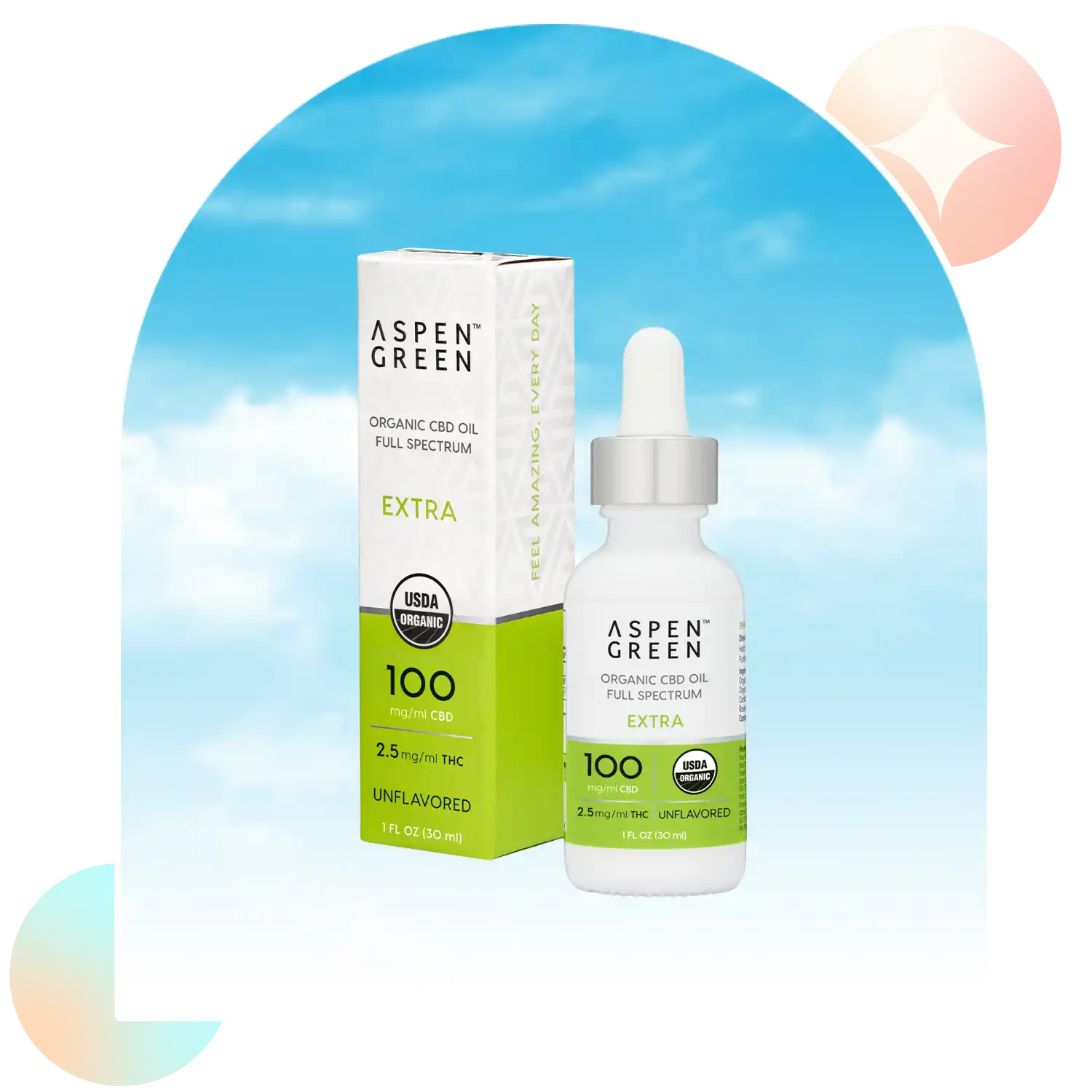 Aspen Green USDA Certified Organic CBD Oil with box, Extra Strength, Unflavored