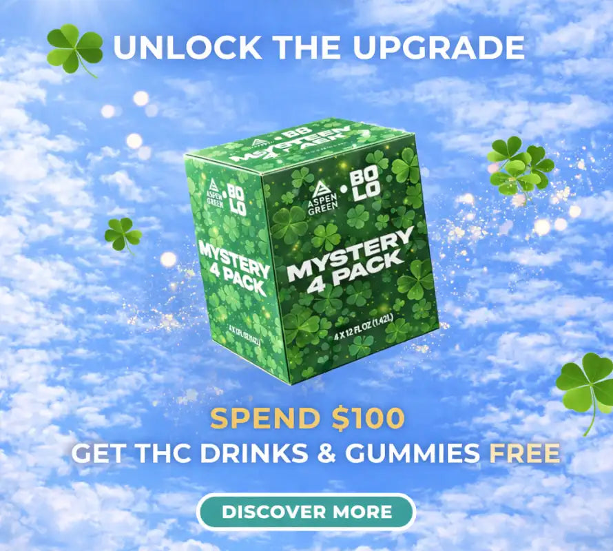Mystery 4 Pack box with promotional text on a blue sky background with clovers.