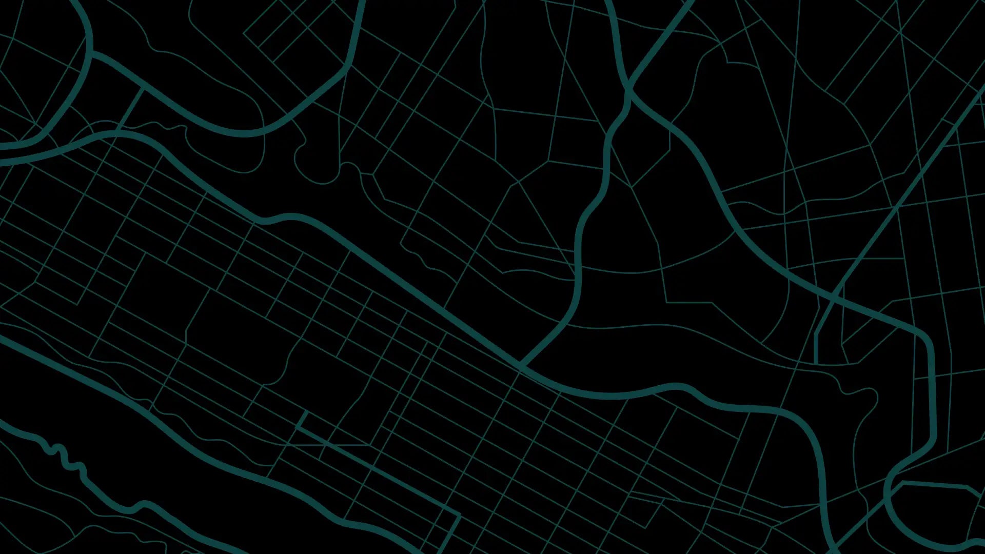 Geographic map with blue lines on a black background