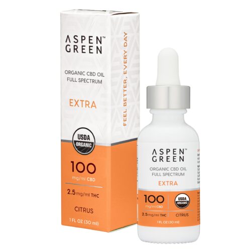 Aspen Green USDA Certified Organic CBD Oil with box, Extra Strength, Citrus Flavor
