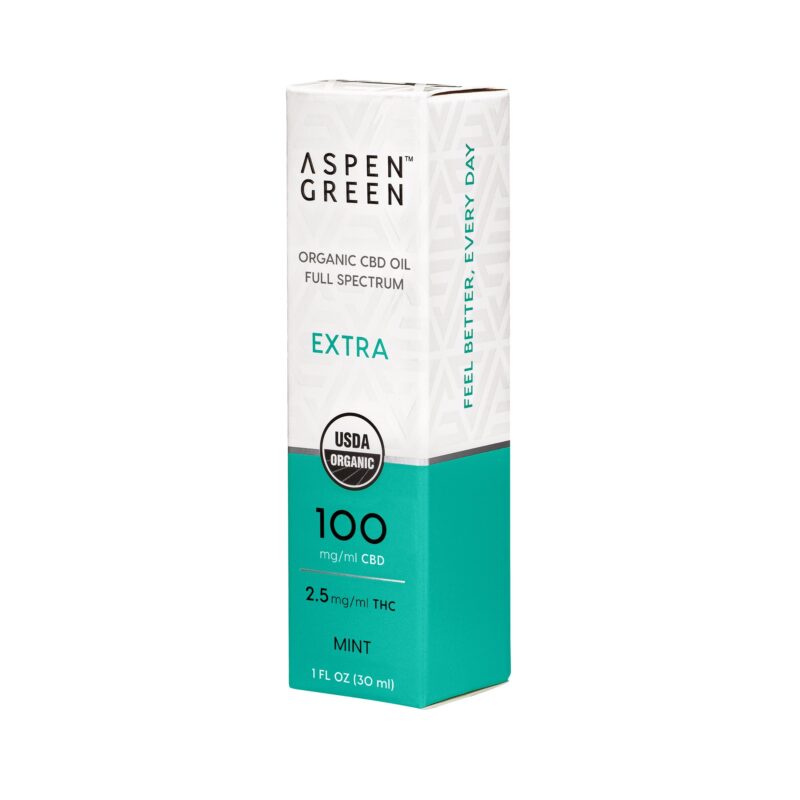 Aspen Green USDA Certified Organic CBD Oil Box, Extra Strength, Mint Flavor