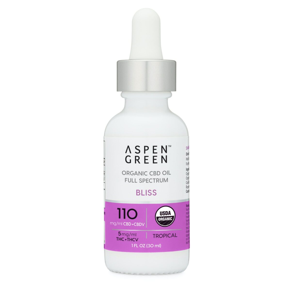 Aspen Green USDA Certified Organic CBD Oil Tincture, Bliss (110mg/ml CBD), Tropical Flavor