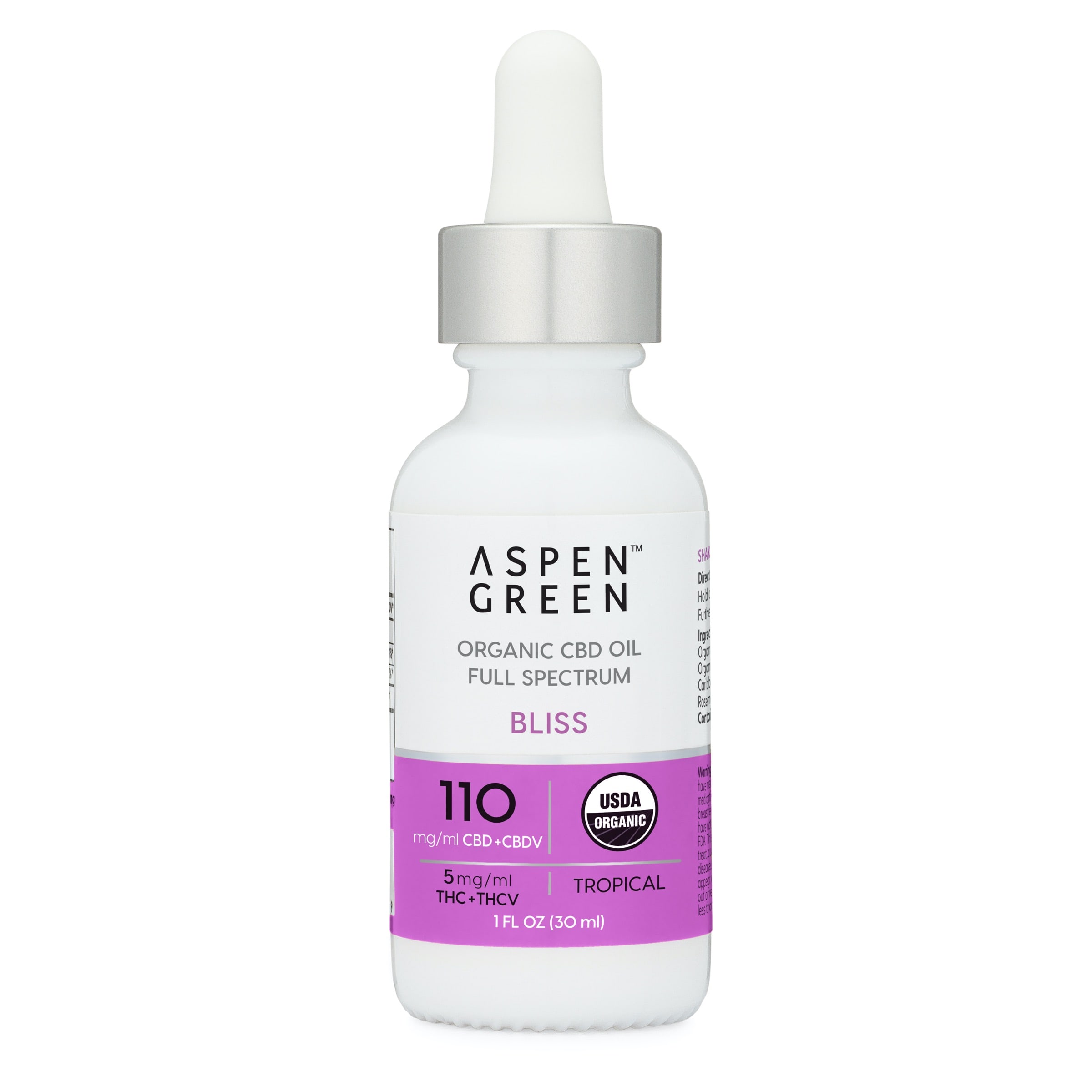 Aspen Green USDA Certified Organic CBD Oil Tincture, Bliss (110mg/ml CBD), Tropical Flavor