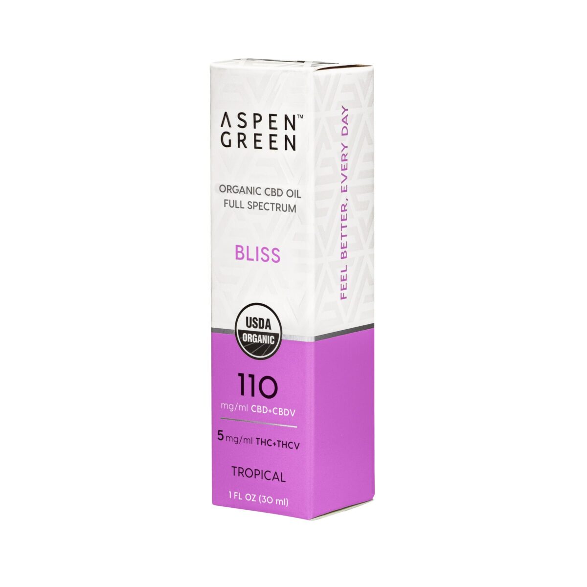 Aspen Green USDA Certified Organic CBD Oil Box, Bliss (110mg/ml CBD), Tropical Flavor