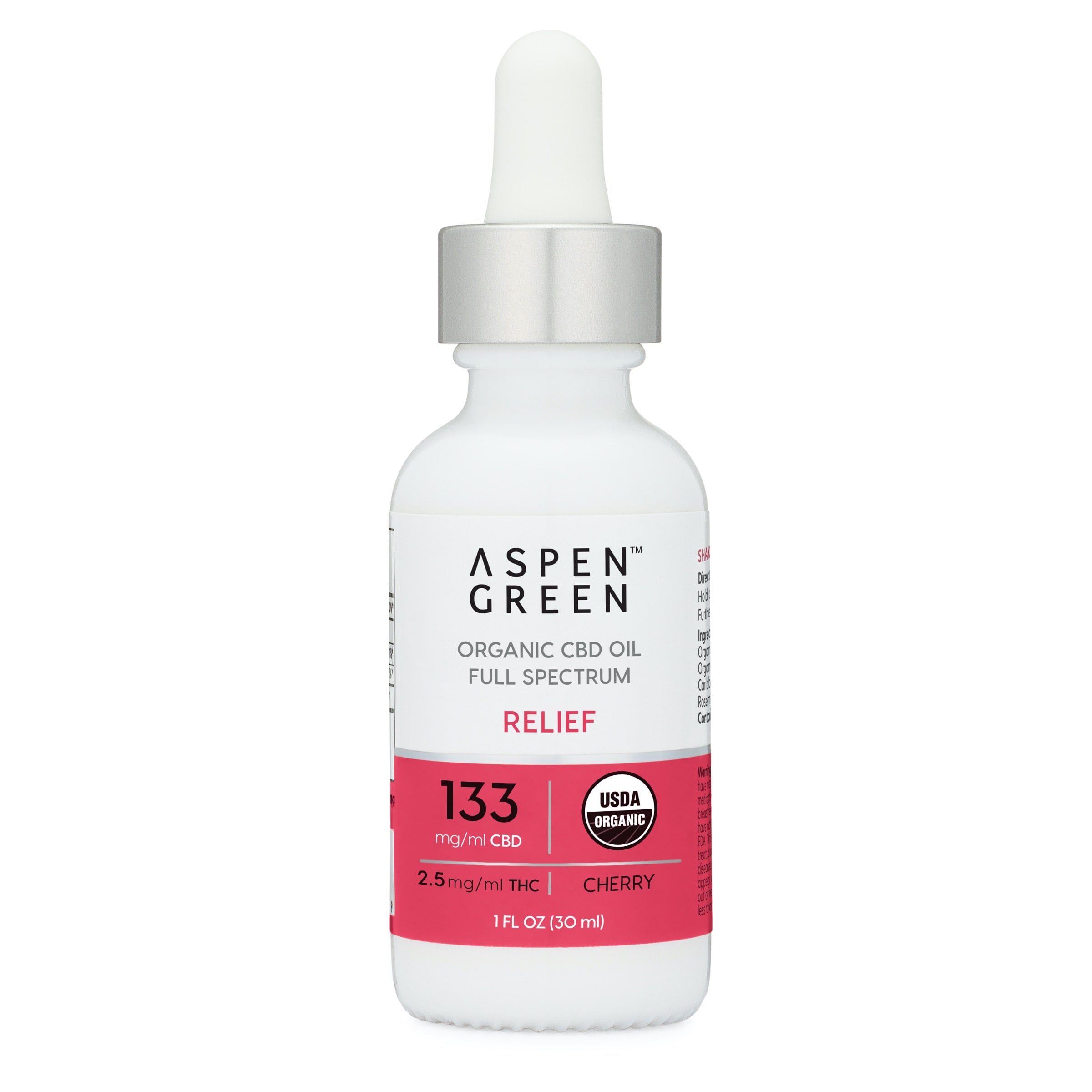 Aspen Green USDA Certified Organic CBD Oil Tincture, Relief (133mg/ml CBD), Cherry Flavor