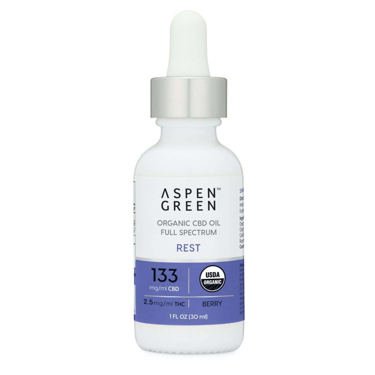 Aspen Green USDA Certified Organic CBD Oil Tincture, Rest (133mg/ml CBD), Berry Flavor