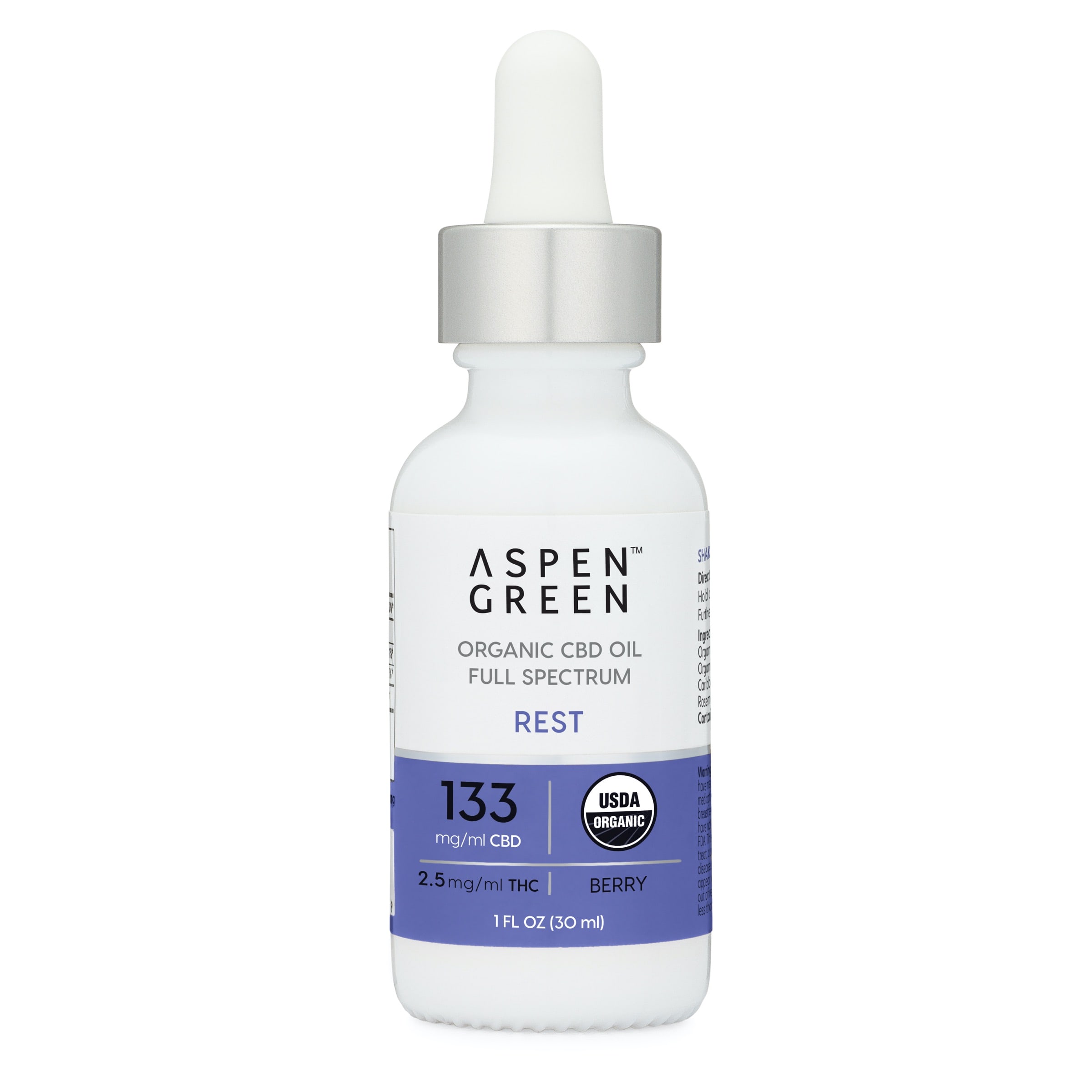 Aspen Green USDA Certified Organic CBD Oil Tincture, Rest (133mg/ml CBD), Berry Flavor