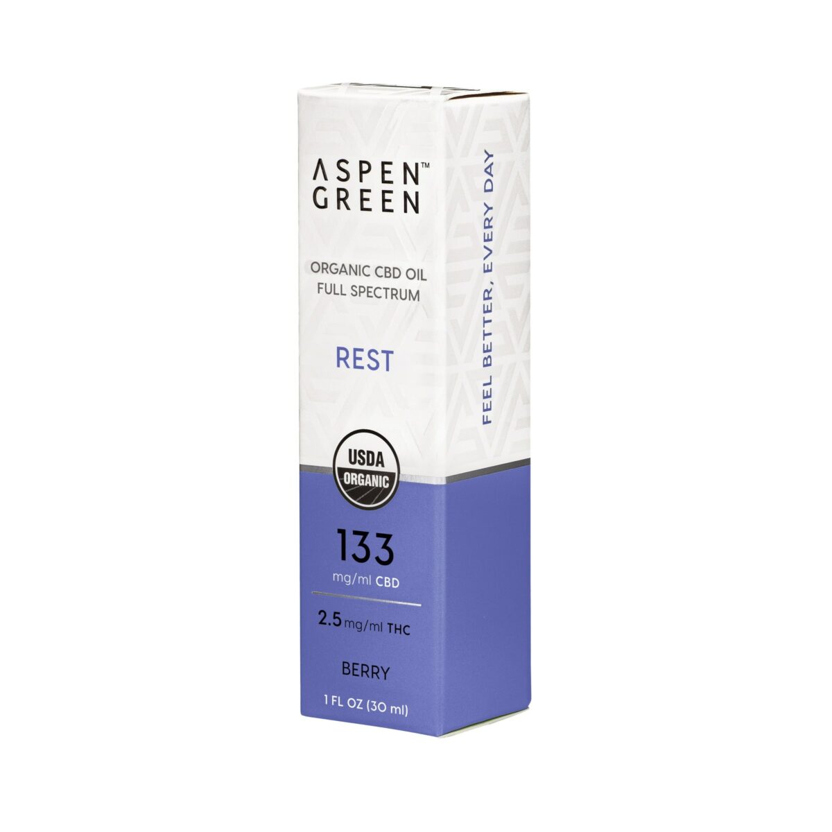 Aspen Green USDA Certified Organic CBD Oil Box, Rest (133mg/ml CBD), Berry Flavor