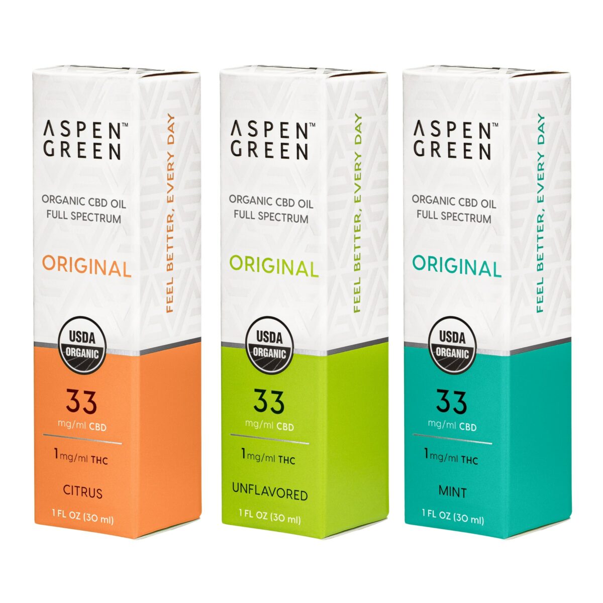 Aspen Green USDA Certified Organic CBD Oil Boxes, Original Strength, Variety Flavor