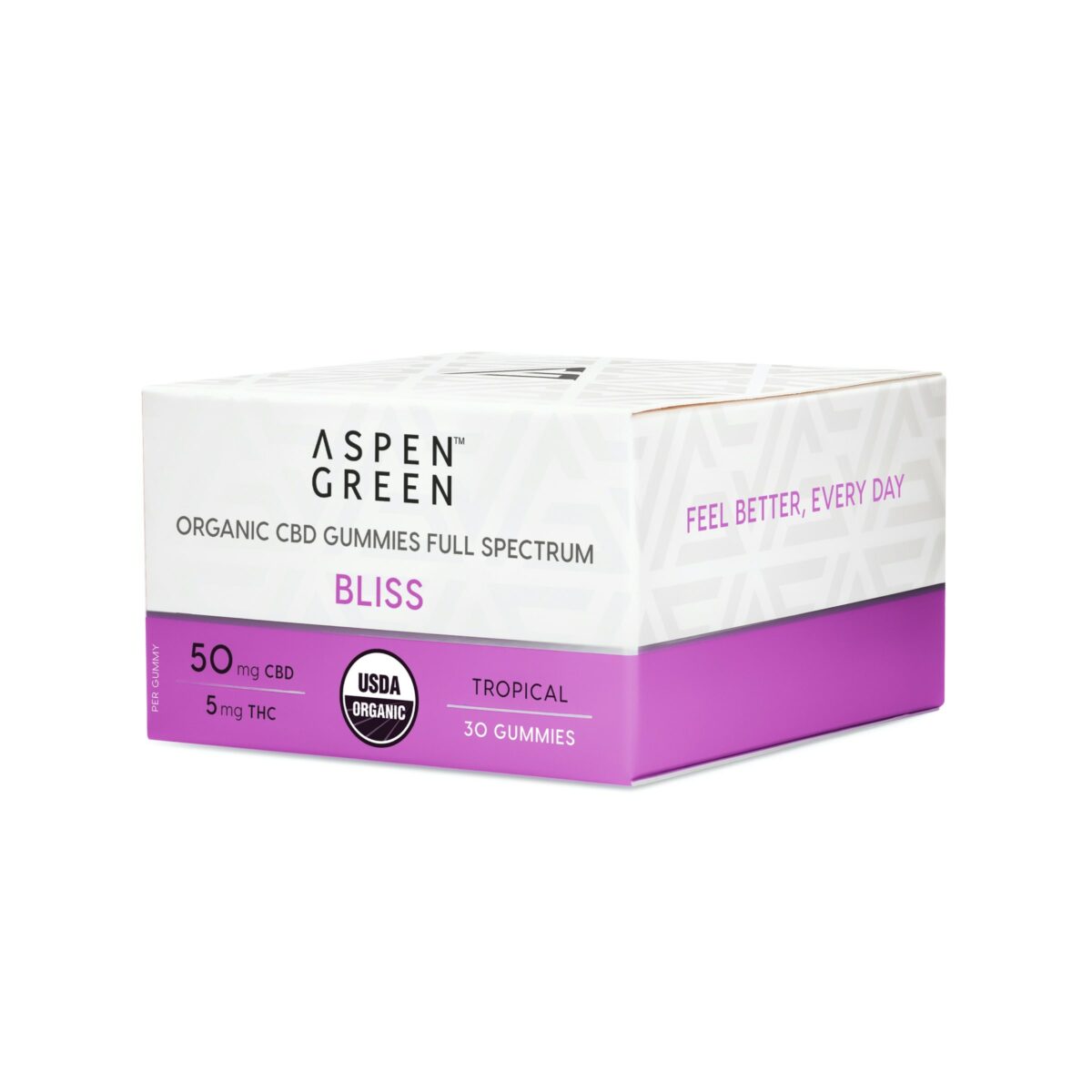 Aspen Green USDA Certified Organic CBD Gummies, Bliss (50mg CBD), Tropical Flavor, 30 Gummies