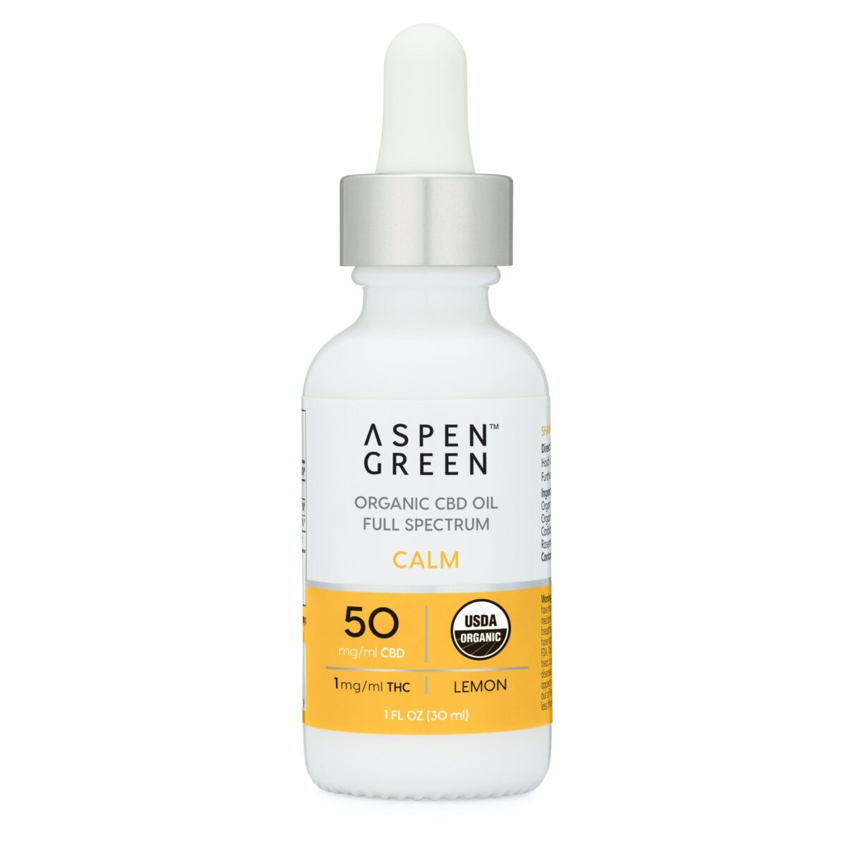 Aspen Green USDA Certified Organic CBD Oil Tincture, Calm (50mg/ml CBD), Lemon Flavor