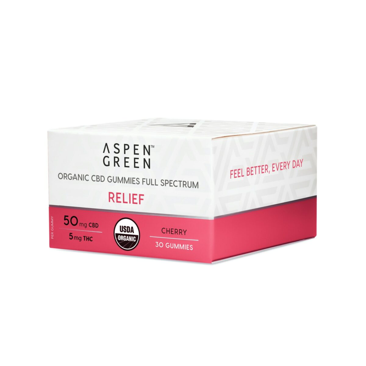 Aspen Green USDA Certified Organic CBD Gummies, Relief (50mg CBD), Cherry Flavor, 30 Gummies