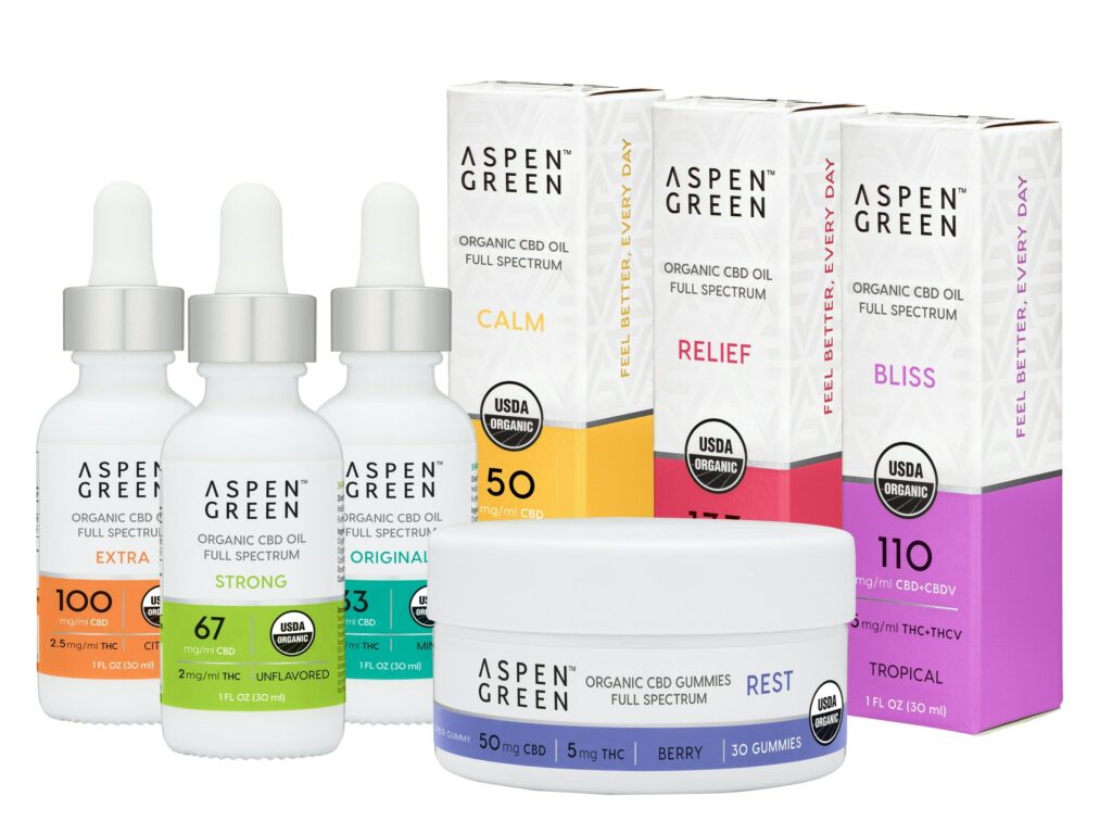 Home Aspen Green 7 Piece USDA Certified Organic CBD Oils & Gummies