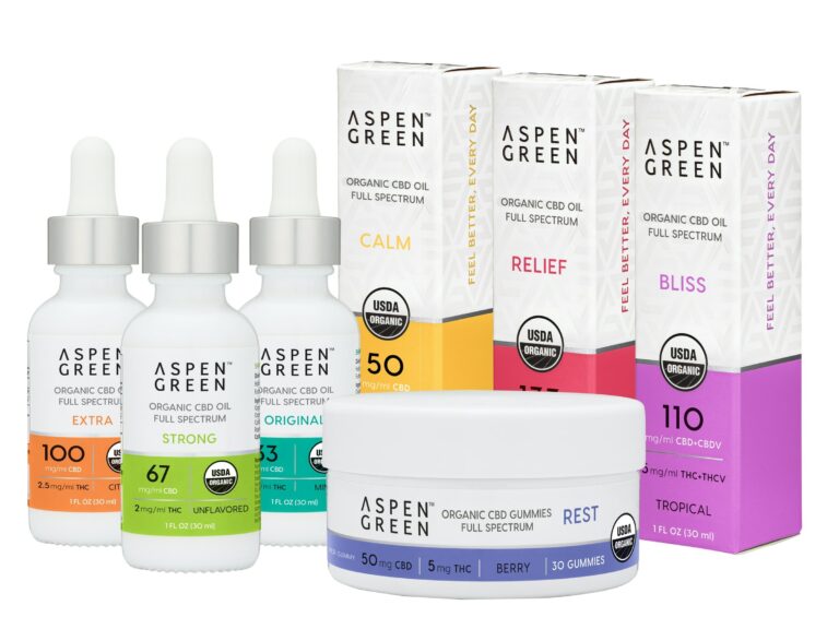Home Aspen Green 7 Piece USDA Certified Organic CBD Oils & Gummies