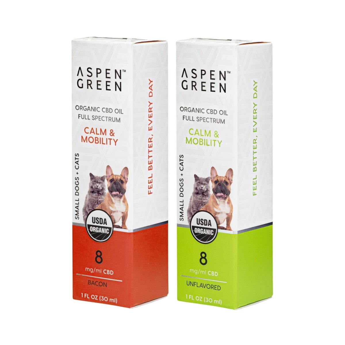 Aspen Green USDA Certified Organic CBD Oil for Small Dogs & Cats Boxes, Calm and Mobility, Variety Flavor