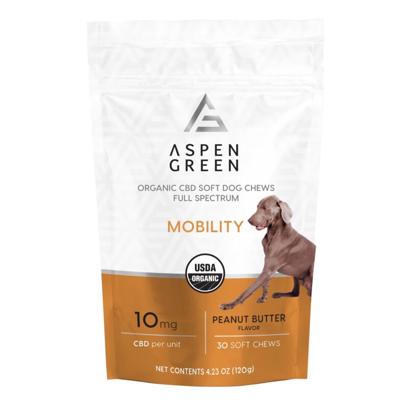Aspen Green Organic CBD Soft Dog Chews Full Spectrum, Mobility, Peanut Butter Flavor, 30 CT