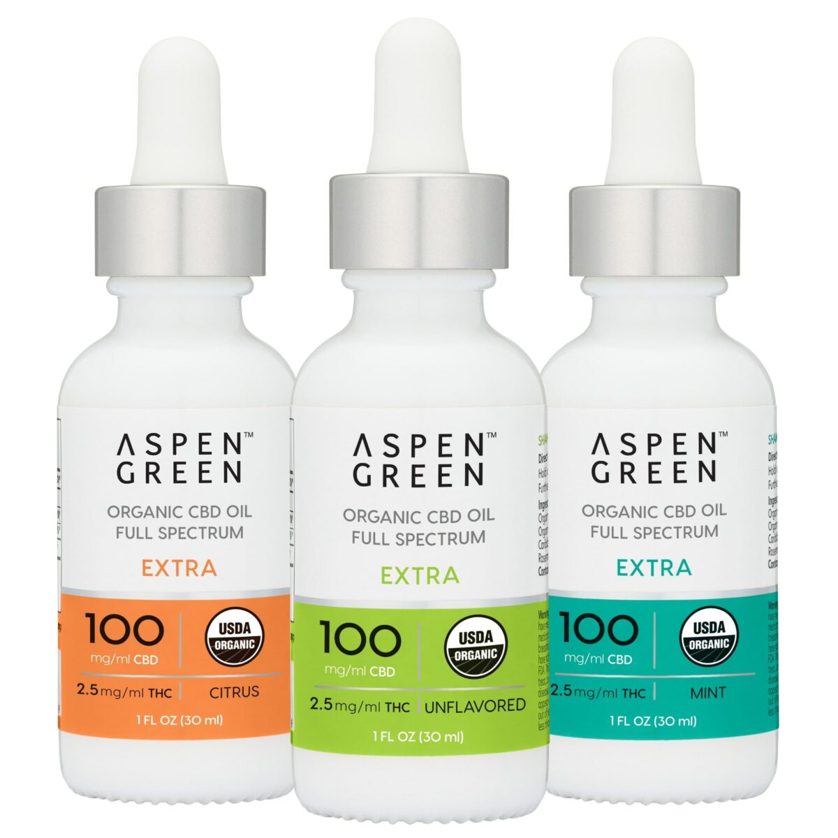 Aspen Green USDA Certified Organic CBD Oil Tinctures, Extra Strength, Variety Flavor