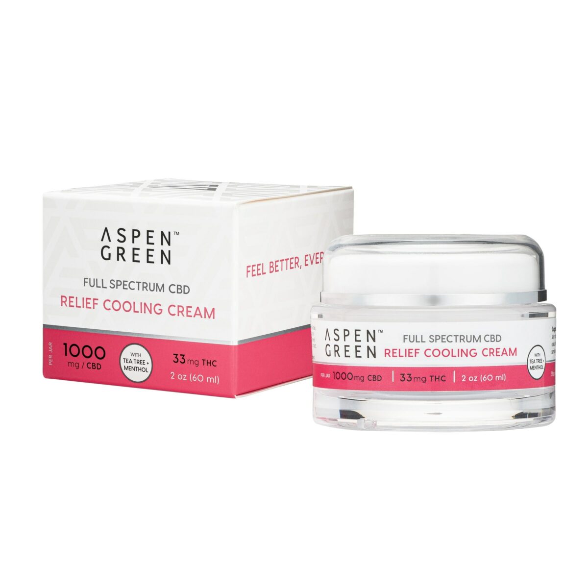 Aspen Green Full Spectrum CBD Relief Cooling Cream jar with box (1000mg CBD)