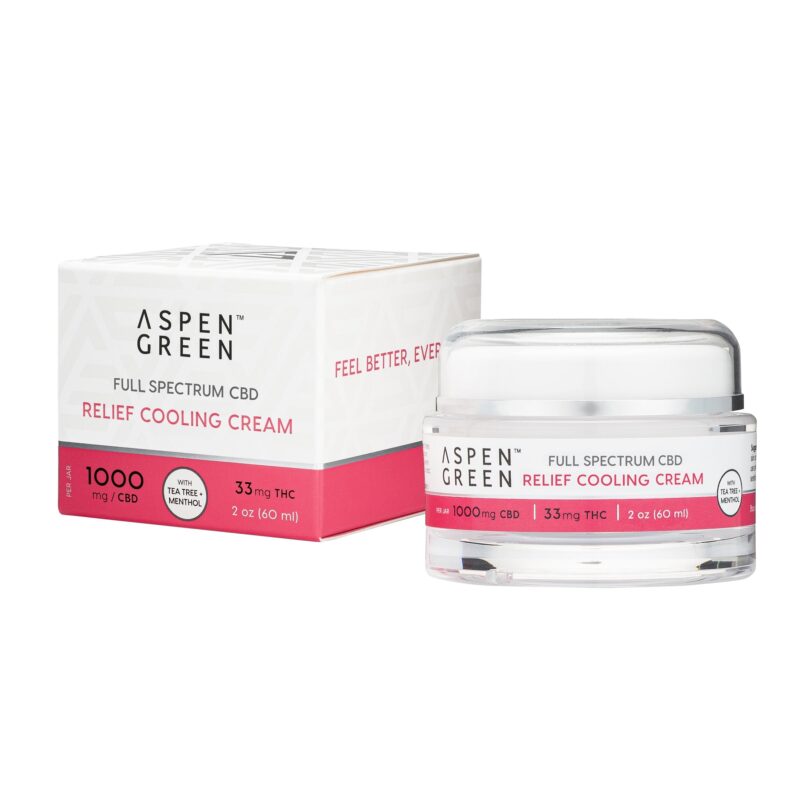 Aspen Green Full Spectrum CBD Relief Cooling Cream jar with box (1000mg CBD)