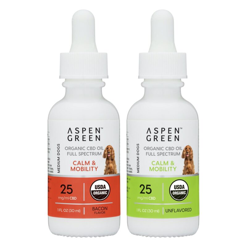 Aspen Green USDA Certified Organic CBD Oil for Medium Dogs Tinctures, Calm and Mobility, Variety Flavor