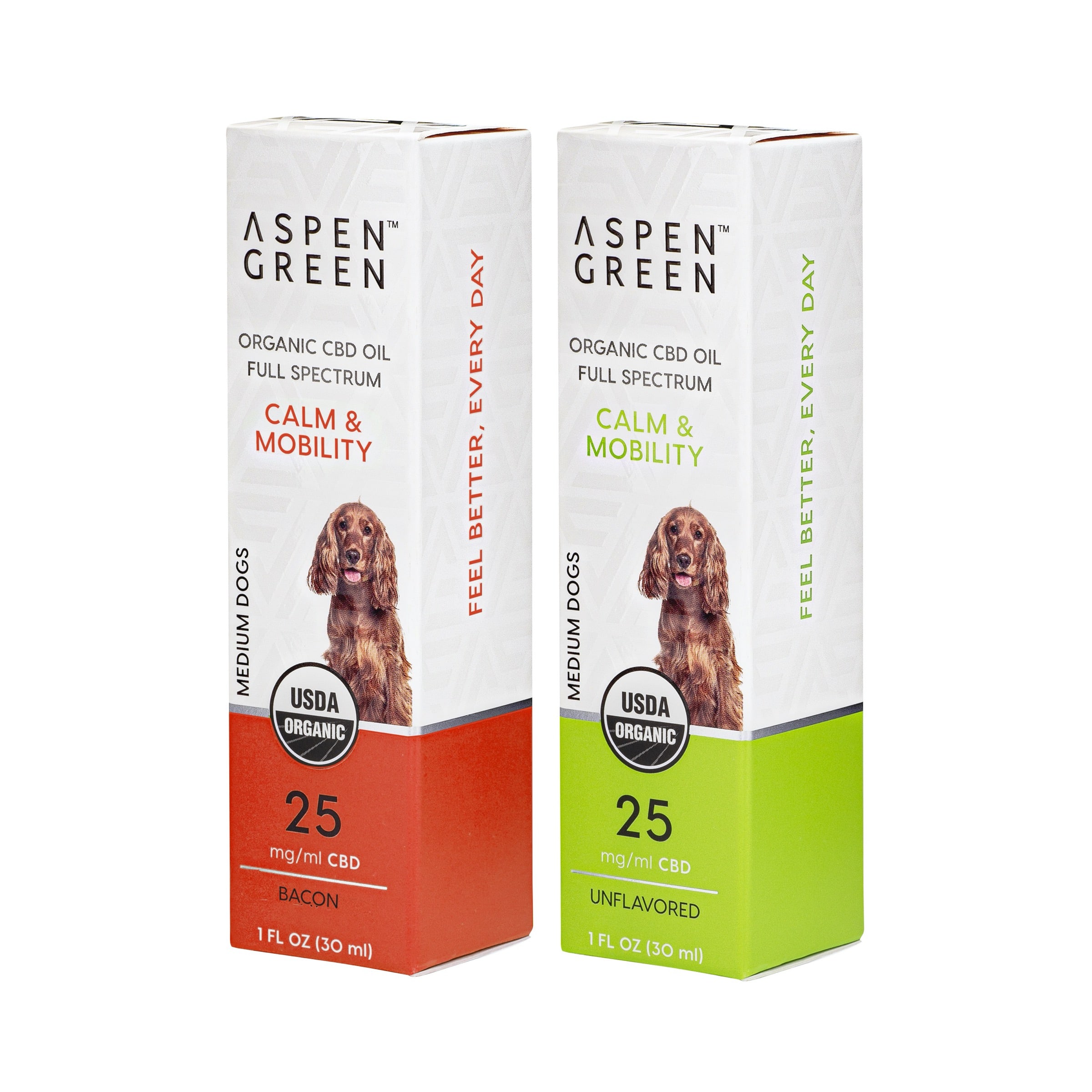 Aspen Green USDA Certified Organic CBD Oil for Medium Dogs Boxes, Calm and Mobility, Variety Flavor