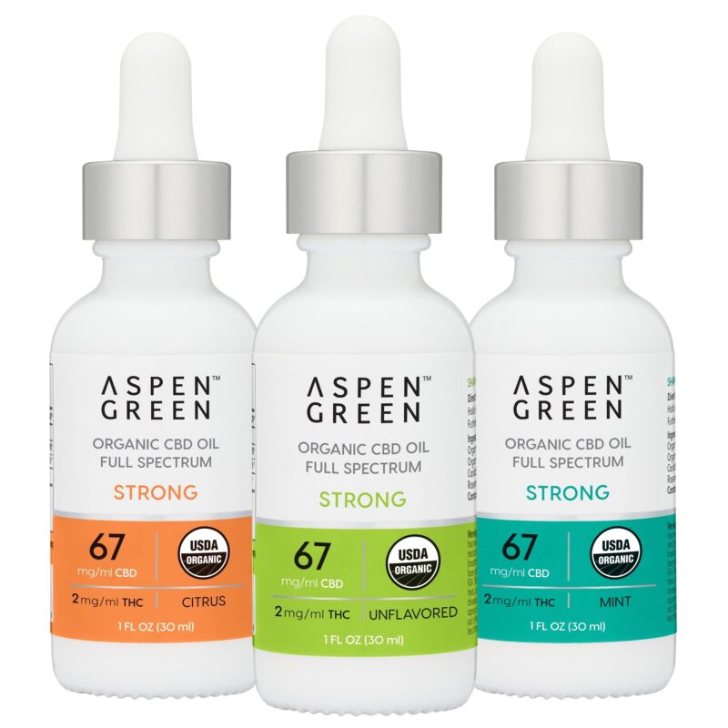 Aspen Green USDA Certified Organic CBD Oil Tinctures, Strong Strength, Variety Flavor