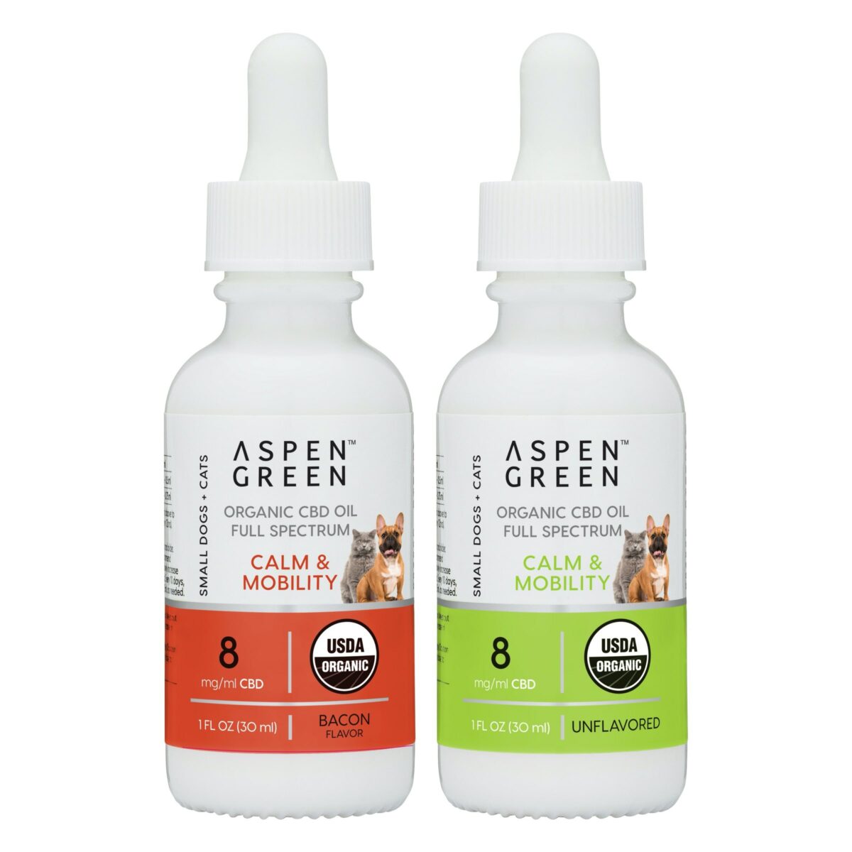 Aspen Green USDA Certified Organic CBD Oil for Small Dogs & Cats Tinctures, Calm and Mobility, Variety Flavor