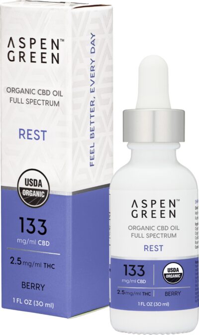 Aspen Green USDA Certified Organic CBD Oil with box, Rest (133mg/ml CBD), Berry Flavor