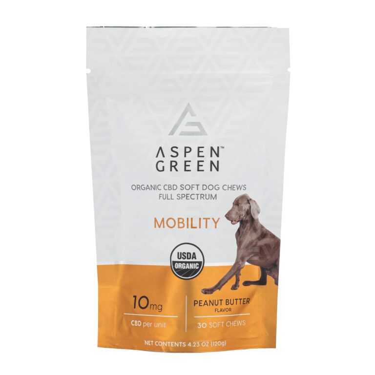 Aspen Green Mobility Organic CBD Soft Dog Chews Full Spectrum, Peanut Butter Flavor, 30 Count