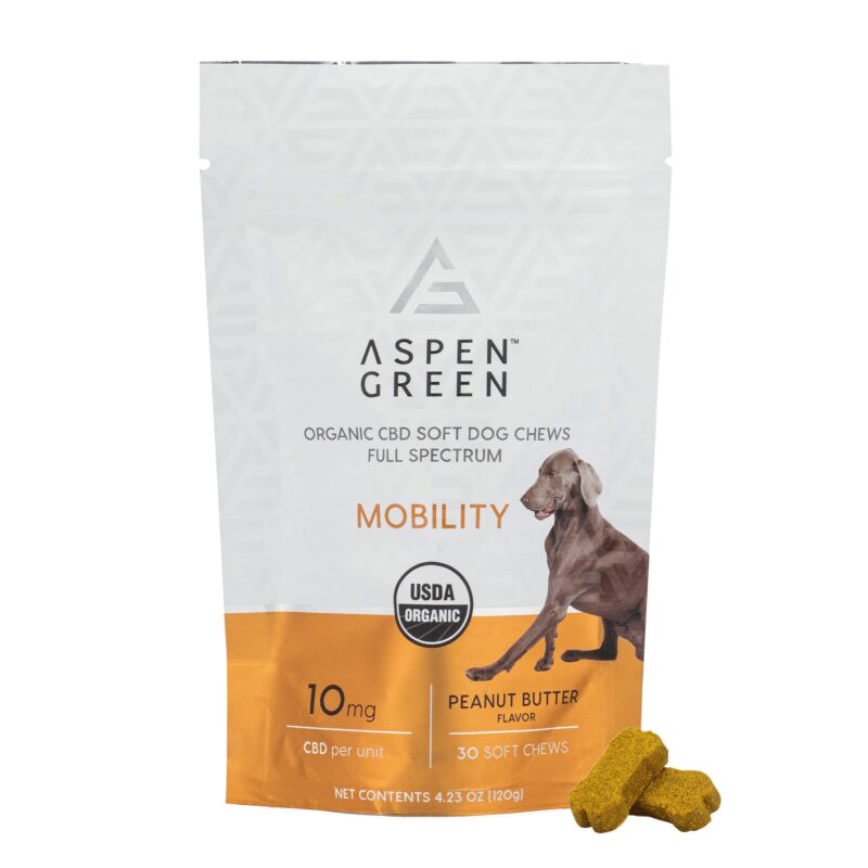 Aspen Green Mobility Organic CBD Soft Dog Chews Full Spectrum with treat, Peanut Butter Flavor, 30 Count