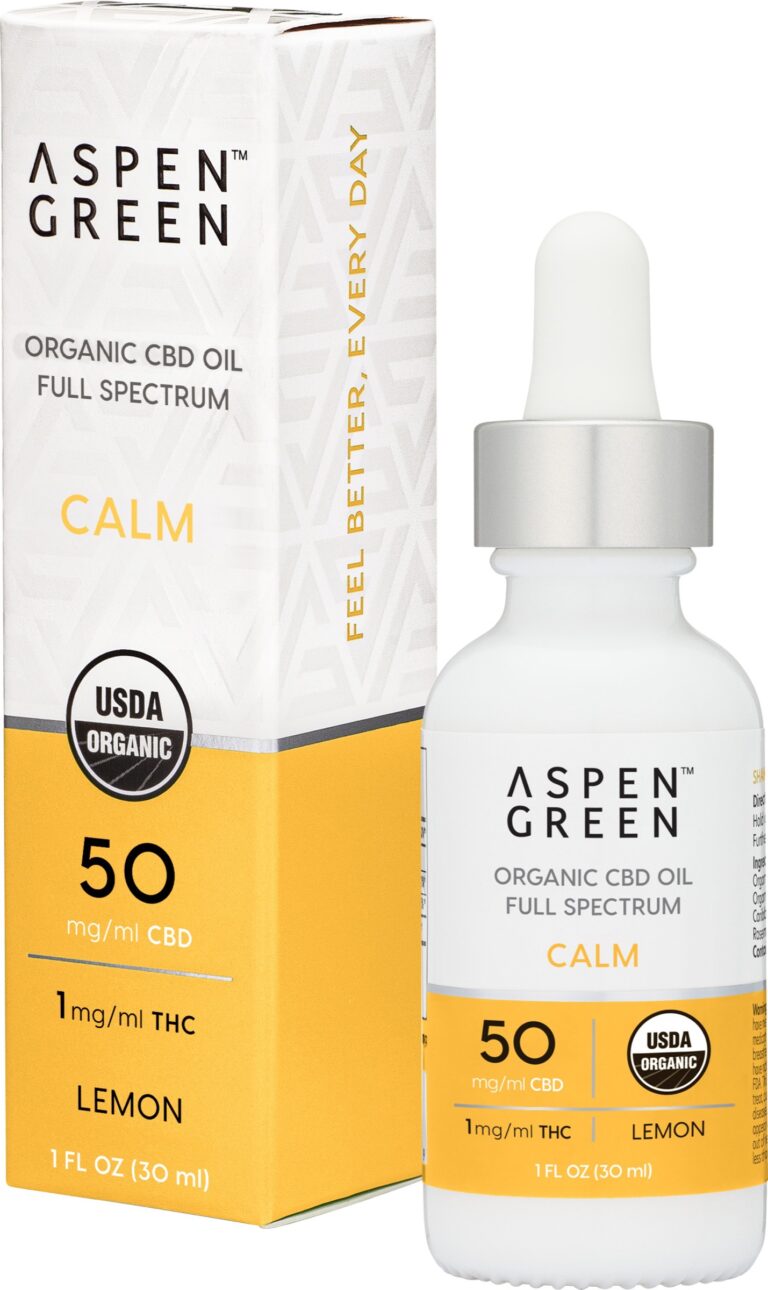 Aspen Green USDA Certified Organic CBD Oil, Calm (50mg/ml CBD), Lemon Flavor