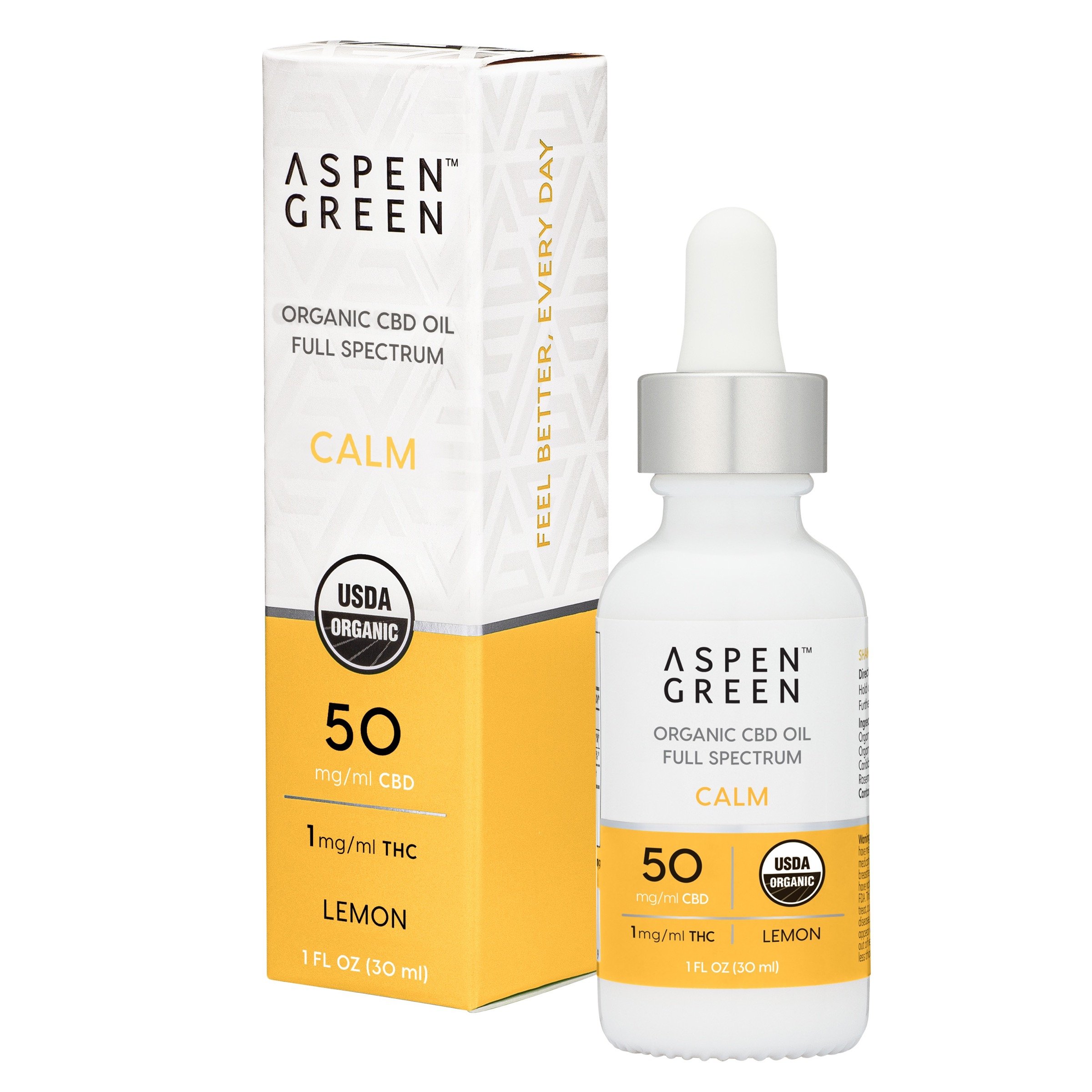 Aspen Green USDA Certified Organic CBD Oil, Calm (50mg/ml CBD), Lemon Flavor