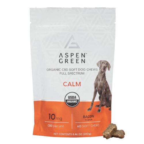 Aspen Green Calm Organic CBD Soft Dog Chews Full Spectrum with treat, Bacon Flavor, 60 Count