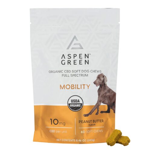 Aspen Green Mobility Organic CBD Soft Dog Chews Full Spectrum with treat, Peanut Butter Flavor, 60 Count