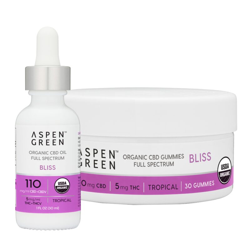Aspen Green USDA Certified Organic CBD Bliss Oil and Gummies, Tropical Flavor