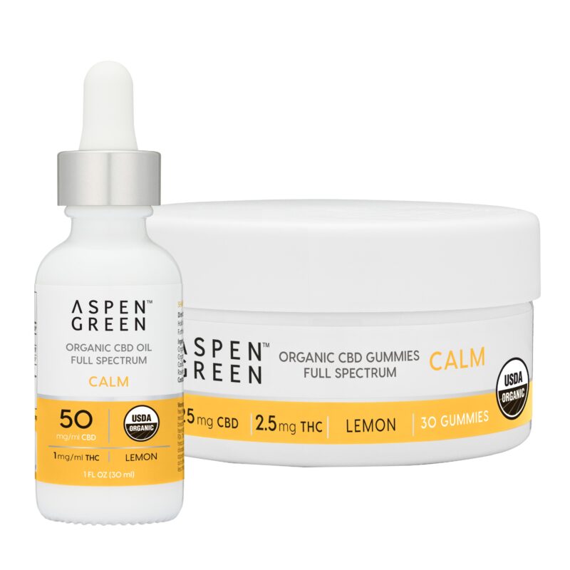 Aspen Green USDA Certified Organic CBD Calm Oil and Gummies, Lemon Flavor