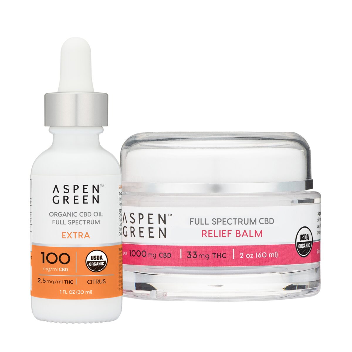 Aspen Green USDA Certified Organic CBD Extra Oil and Relief Balm Bundle