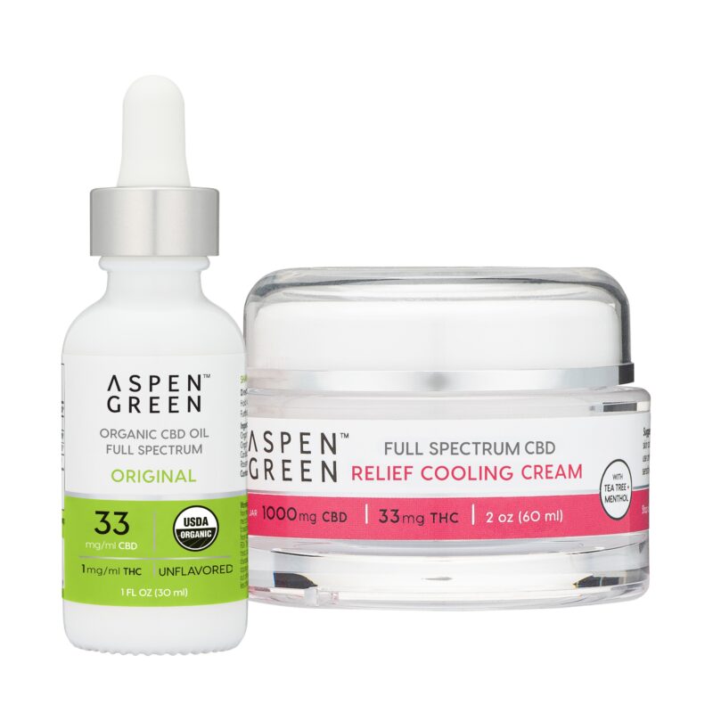 Aspen Green USDA Certified Organic CBD Original Oil and Relief Cooling Cream Bundle
