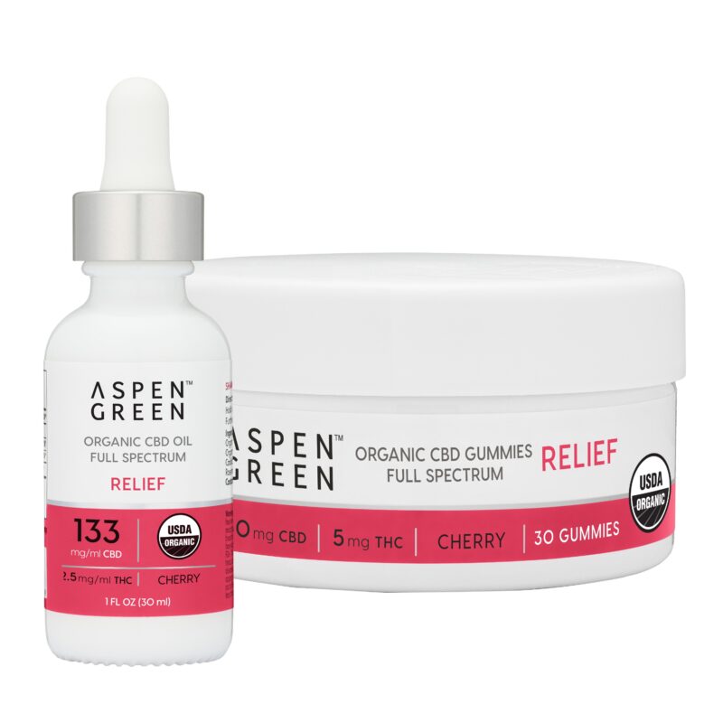 Aspen Green USDA Certified Organic CBD Relief Oil and Gummies, Cherry Flavor