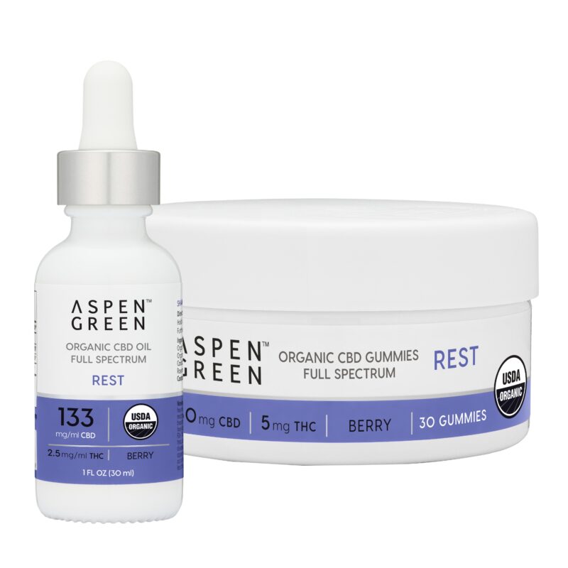 Aspen Green USDA Certified Organic CBD Rest Oil and Gummies, Berry Flavor
