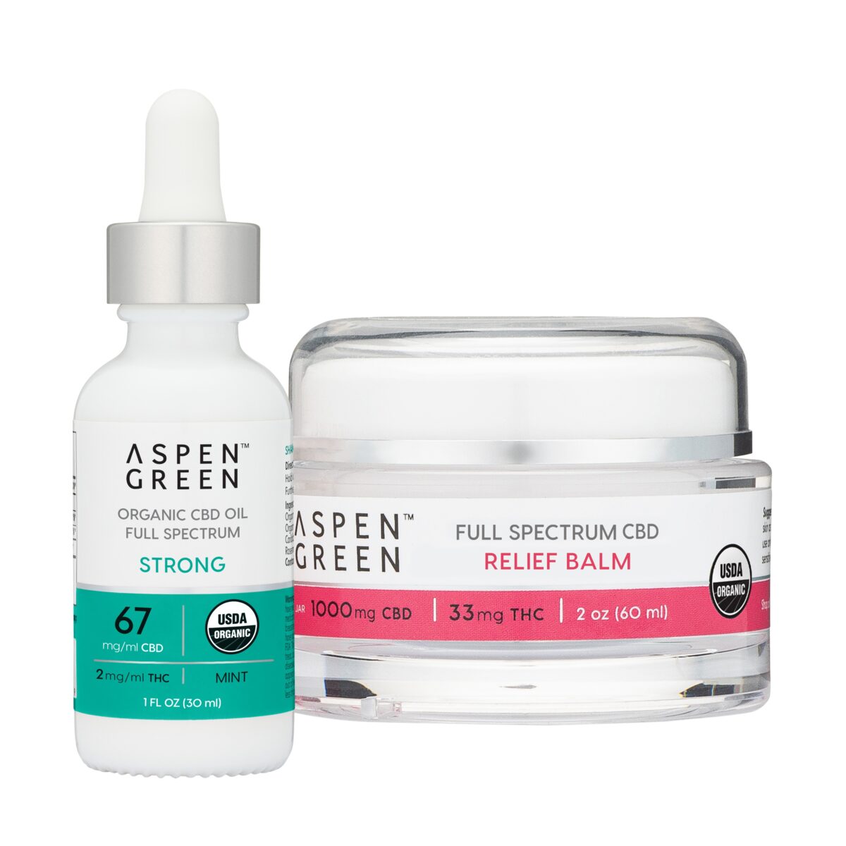 Aspen Green USDA Certified Organic CBD Strong Oil and Relief Balm Bundle