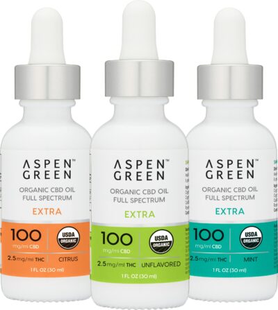 Aspen Green USDA Certified Organic CBD Oil Tinctures, Extra Strength, Variety Flavor