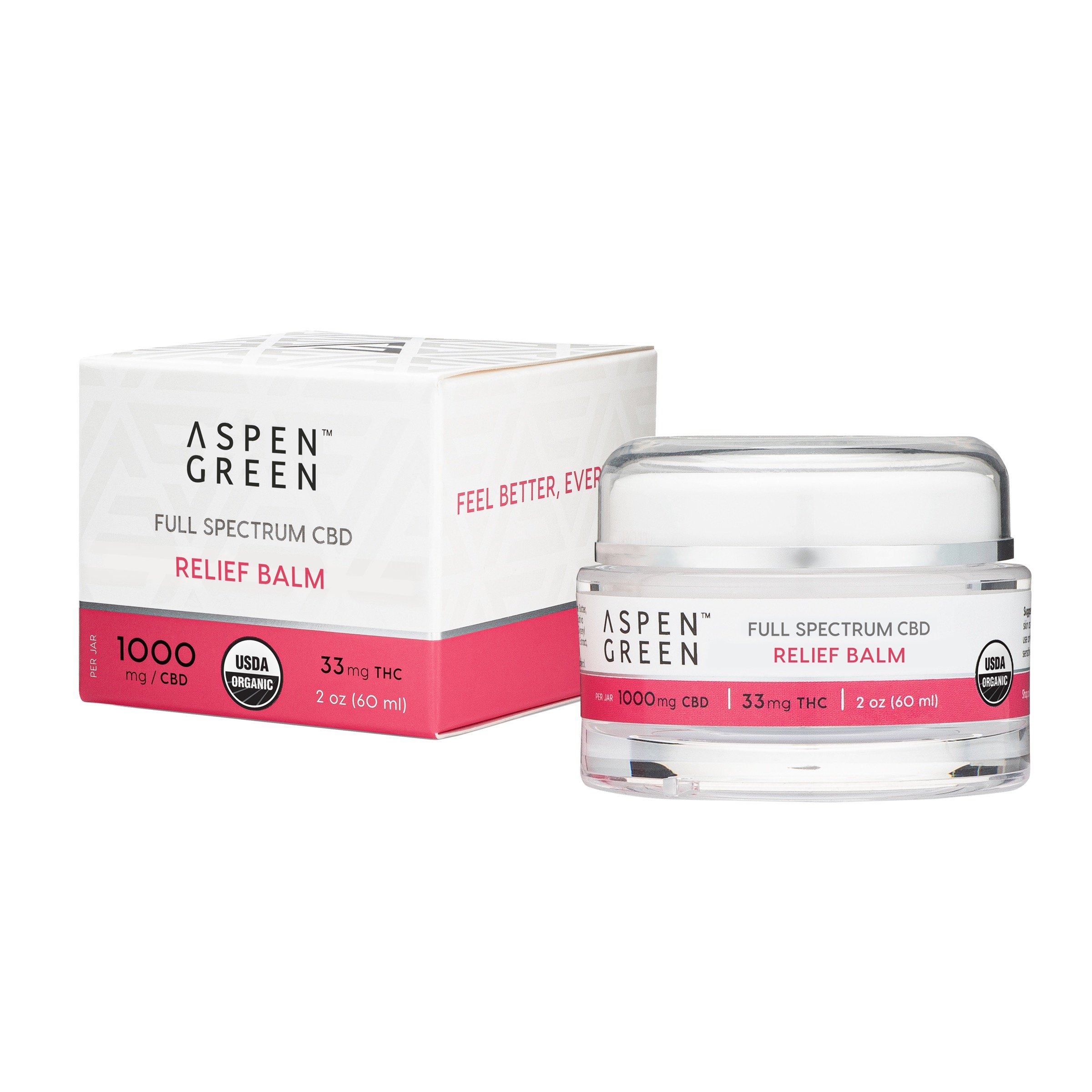 Aspen Green Full Spectrum CBD Relief Balm jar with box (1000mg CBD)