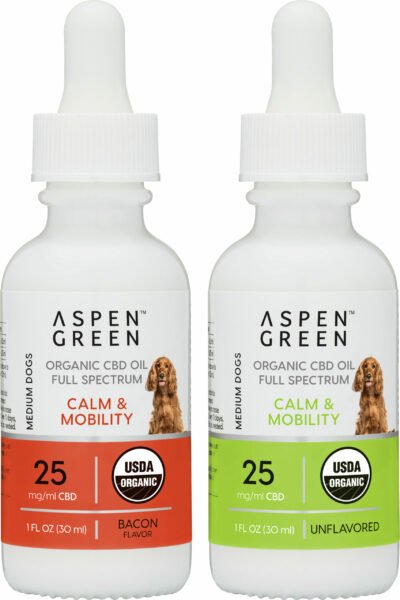 Aspen Green USDA Certified Organic CBD Oil for Medium Dogs Tinctures, Calm and Mobility, Variety Flavor