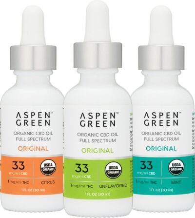Aspen Green USDA Certified Organic CBD Oil Tinctures, Original Strength, Variety Flavor