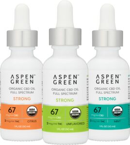 Aspen Green USDA Certified Organic CBD Oil Tinctures, Strong Strength, Variety Flavor